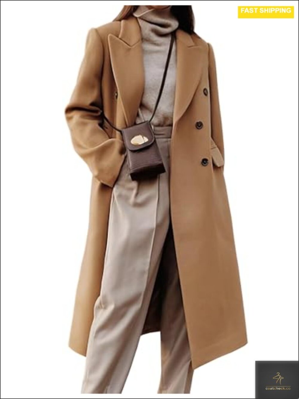 Long Wool Blend Peacoat Notch Lapel Double Breasted Winter Jacket